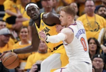 Pascal Siakam #43 of the Indiana Pacers dribbles the ball against Donte DiVincenzo #0