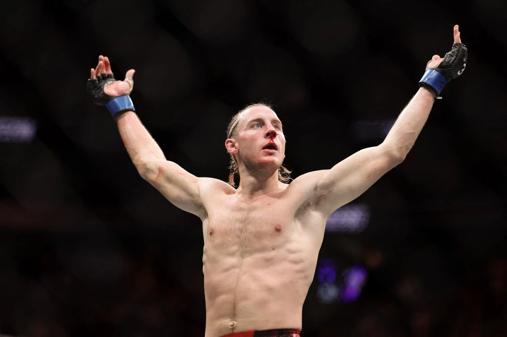 Paddy Pimblett of England reacts in a lightweight fight against Tony Ferguson of the United States during the UFC 296: Edwards vs. Covington event at T-Mobile Arena on December 16, 2023 in Las Vegas, Nevada