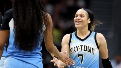 Angel Reese #5 and Chennedy Carter #7 of the Chicago Sky react during the game against the Seattle Storm at Climate Pledge Arena on July 05, 2024 in Seattle, Washington.