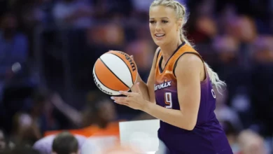 Sophie Cunningham #9 of the Phoenix Mercury competes in the Kia Skills Challenge ahead of the 2024 WNBA All-Star Game at Footprint Center on July 19, 2024 in Phoenix, Arizona.